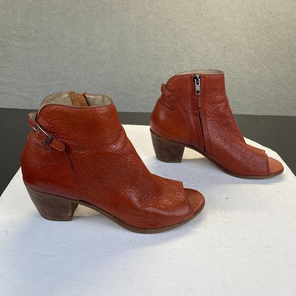 Matisse Folk Brick Red Leather Peep Toe Booties Boots Shoes Lulus Size 8M - Picture 2 of 16
